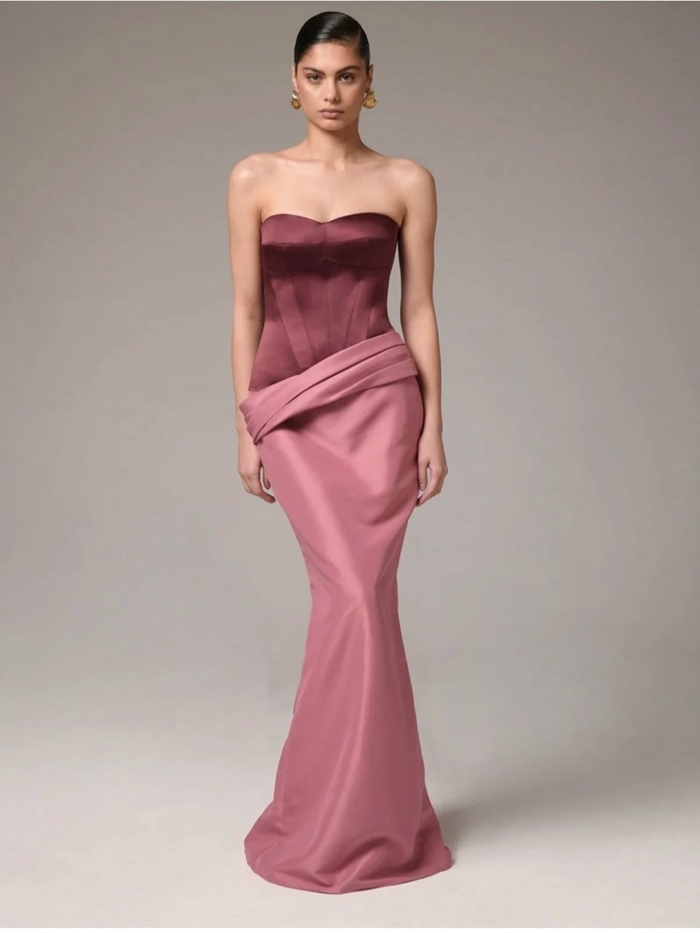 NWT Nafsika skourti Strapless Two-Tone Sweetheart Gown in Rose and Burgundy